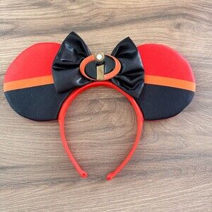 Disney Pixar The Incredibles Mouse Ears Headband Bow i Logo Red/Black